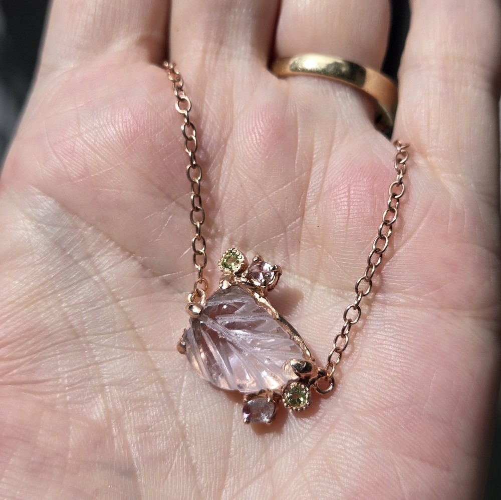 Amethyst 6k leaf 🍃 Peridot & tourmaline rosegold bracelet 7.5" - Picture 7 of 8